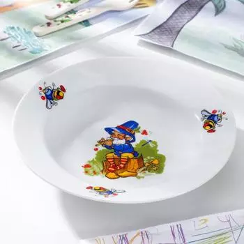 Тарелка глубокая Добрушский завод «Лесовичок», 250 мл, d=20 см, фарфор, белая, рисунок МИКС