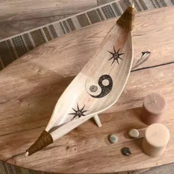 Тарелка "Инь и Ян" из кокосового листа 55х15х15 см, белая