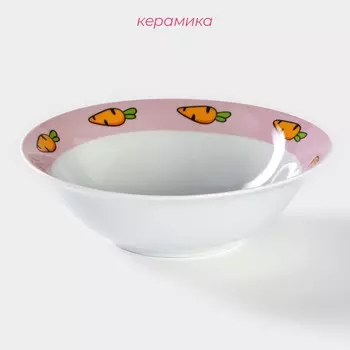 Тарелка керамическая глубокая Доляна «Лапочка зайка», 400 мл, d=15 см, цвет белый