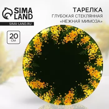 Тарелка круглая стеклянная Дорого внимание «Нежная мимоза», 20 см