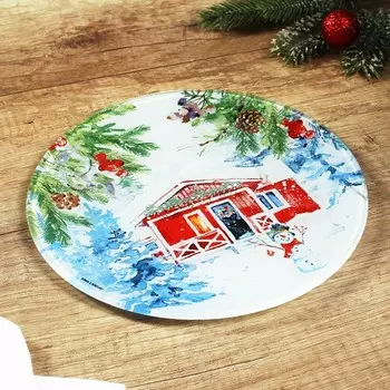 Тарелка плоская стеклянная «Новогодняя акварель», d=20 см