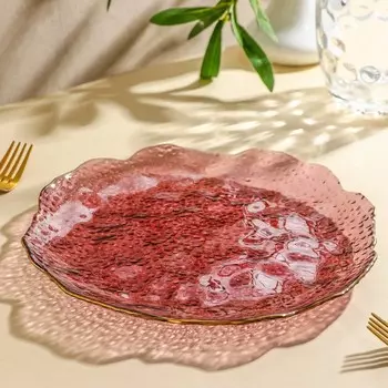 Тарелка стеклянная «Лотос», d=26 см, цвет бордовый