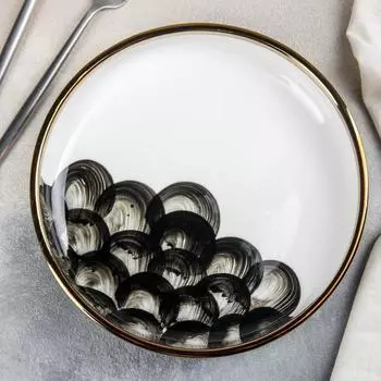 Тарелка керамическая обеденная Black style, d=20,5 см, цвет белый