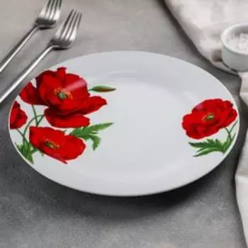 Тарелка Доляна «Маки», d=23 см, керамика, белая