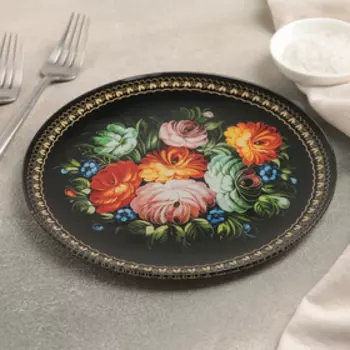 Тарелка Доляна «Народные мотивы», d=20 см, стекло, чёрная