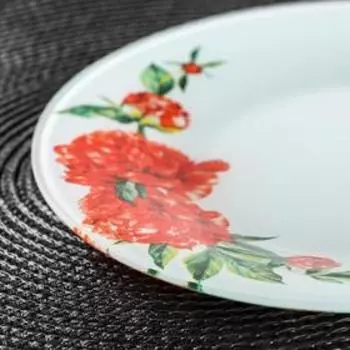 Тарелка стеклянная обеденная Доляна «Пионы», d=23 см