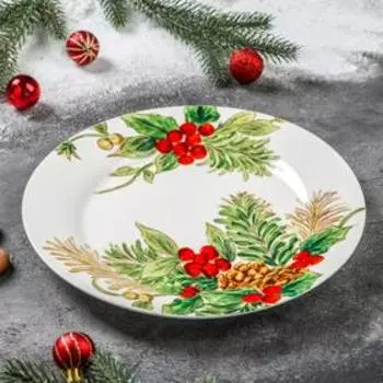 Тарелка фарфоровая обеденная Доляна «Рождество», d=25,5 см