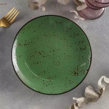 Тарелка керамическая обеденная «Созвездие», d=21 см, цвет зелёный