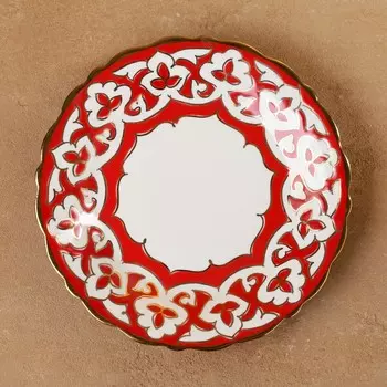 Тарелка Пахта красная в золоте, 18 см