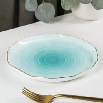 Тарелка пирожковая Доляна «Млечный путь», d=19 см, фарфор, бирюзовая