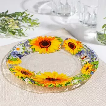 Тарелка «Подсолнух», десертная, d=19,6 см, стеклянная