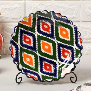 Тарелка Риштанская Керамика «Атлас», d=23 см, керамика, рифлёный край, разноцветная