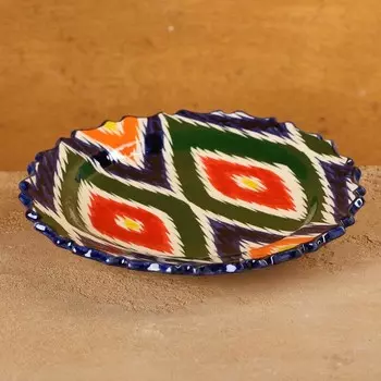 Тарелка узбекская Риштанская Керамика «Атлас», d=17 см, разноцветная