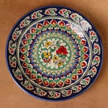 Тарелка Риштанская Керамика "Цветы", 26 см, синяя микс
