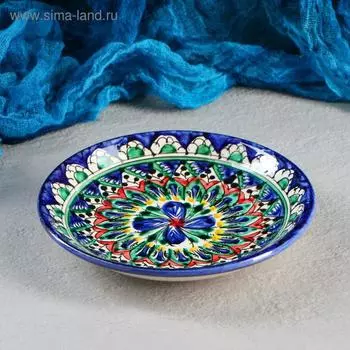 Тарелка Риштанская Керамика «Цветы», d=15 см, керамика, узор микс, синяя