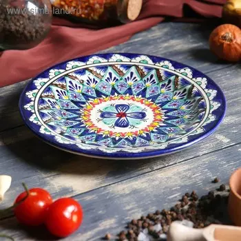 Тарелка Риштанская Керамика «Цветы», d=17 см, керамика, синяя