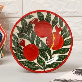 Тарелка Риштанская Керамика «Гранаты», d=17 см, керамика, красная
