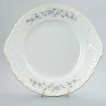Тарелка с ушками 29 см, Rococo, декор «Голубые цветы, отводка золото»