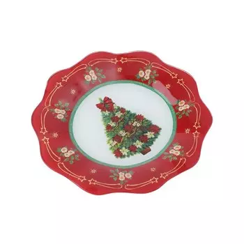 Десертная тарелка Доляна «Новогодняя ель», d=20.5 см, стекло, красная
