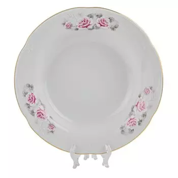 Тарелка суповая Cmielow Камелия «Бледная роза, отводка золото», d=22.5 см