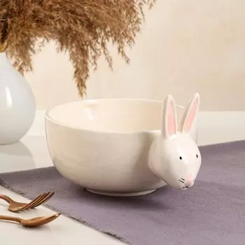 Тарелка "Зайчик", символ года 2023, глубокая, белая, керамика, d=15 см, 1.1 л, Иран