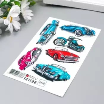 Татуировка на тело "Автомобили" 10х15 см