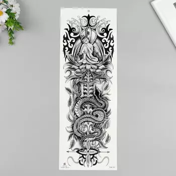 Татуировка на тело черная "Будда и змея" 48х17 см