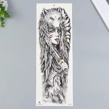 Татуировка на тело черная "Девушка-шаман" 48х17 см