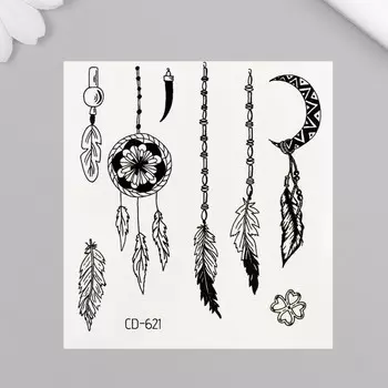 Татуировка на тело черная "Ловцы снов с перьями" 8х7,5 см
