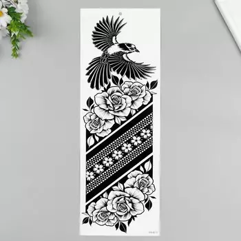 Переводная тату на тело чёрная «Птица и розы», 4817 см