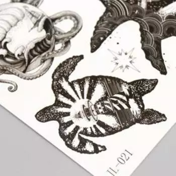 Татуировка на тело чёрная "Космос, море и звери" 21х15 см