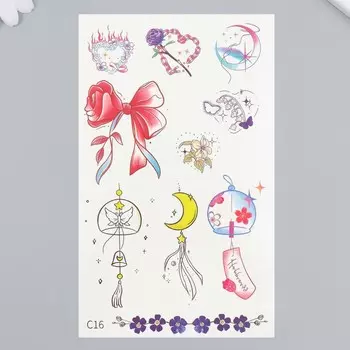 Переводные тату цветные «Бант из лепестков», временные татуировки, 1811 см