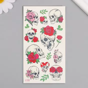 Переводные тату на тело цветные «Черепа и розы», 7.514 см
