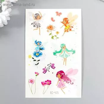 Татуировка на тело цветная "Цветочные феечки" МИКС 12х7,5 см