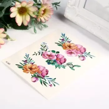 Татуировка на тело цветная "Цветы шиповника" 12х10,5 см