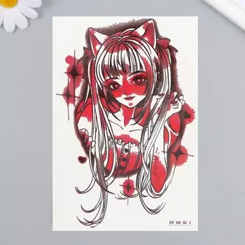 Татуировка на тело цветная "Девочка-кошка" 17,5х12 см