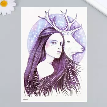 Переводная тату на тело цветная «Девушка и олень», 2114.8 см