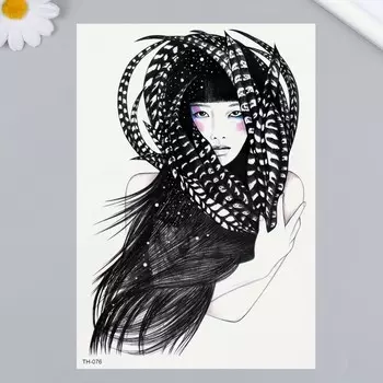 Переводная тату на тело цветная «Девушка в перьях», 2114.8 см