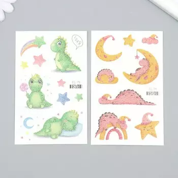 Переводные тату на тело цветные «Динозаврики», с блёстками, 7.512 см, МИКС