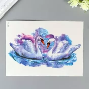 Татуировка на тело цветная "Лебеди" 21х15 см