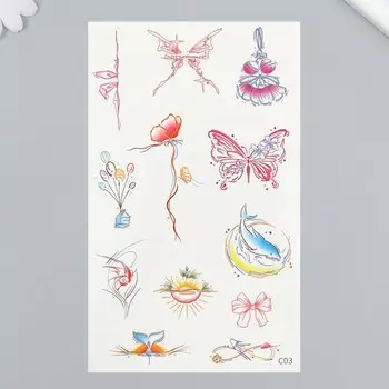 Переводные тату на тело цветные «Милые бабочки и дельфин», 1811 см