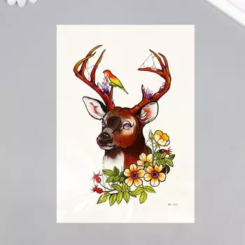 Переводная тату на тело цветная «Олень с птичкой», 26.214.5 см