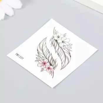 Татуировка на тело цветная "Перья с цветами" 6х6 см