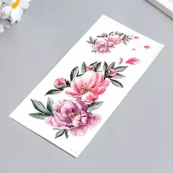 Татуировка на тело цветная "Пионы" 10х21 см