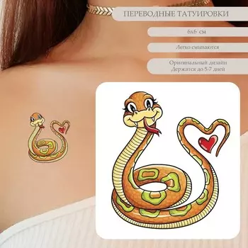 Татуировка на тело цветная "Питон и сердечко" 6х6 см