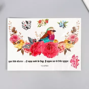 Переводная тату на тело цветная «Птица в розах», 36.522 см