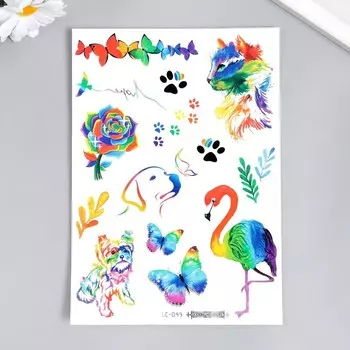 Татуировка на тело цветная "Радуга. Животные и птицы" 21х15 см