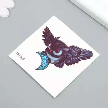 Татуировка на тело цветная "Сова с месяцем" 6х6 см