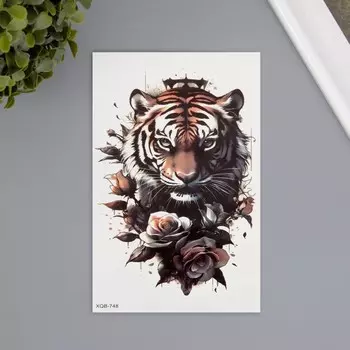 Переводная тату на тело цветная «Тиг в розах», 11.421 см