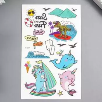 Татуировка на тело цветная "Животные на отдыхе" МИКС 12х7,5 см